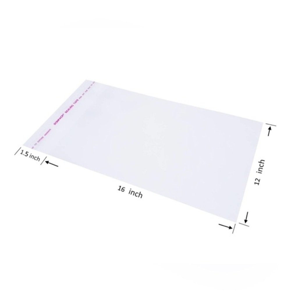 100 Count 12x16 Clear Cellophane Plastic Bags, Resealable SelfSealing